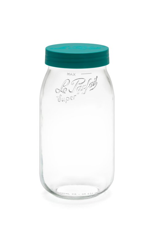 Le Parfait Screw Top Jar Wide Mouth French Glass Jar | Ideal for Food and Soup Storage, Canning, Flour, Brown Sugar, and other Baking Supplies (2L/64oz, Pack of 3, Pine)