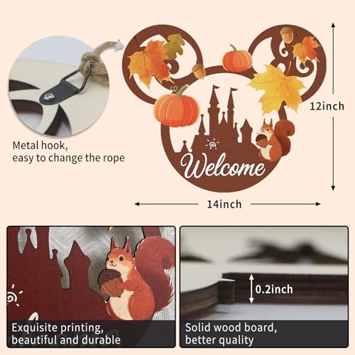 Mouse-Shaped Fall Front Door Sign - Autumn Pumpkin & Squirrel Wood Decor