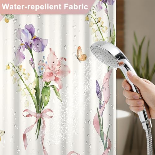 Romantic Floral Shower Curtain 72x72 with Hooks - Watercolor Design