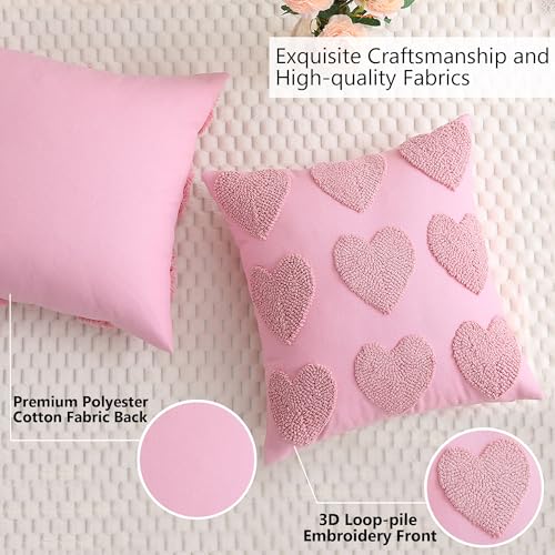 Pink Heart Love Throw Pillow Covers 18x18 Inch Set of 2 - KOOLIFE