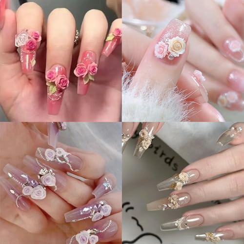 FSpronail 3D Resin Rose Camellia Flower Nail Art Charms 2 Boxes