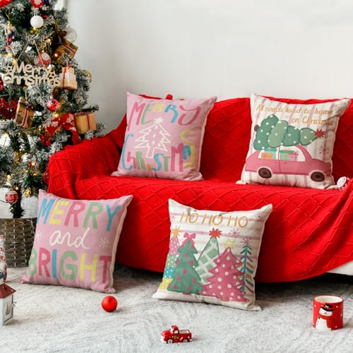 AVOIN Colorlife Christmas Throw Pillow Covers - Set of 4, 18x18 Inch Holiday Decor with Snowflake Design
