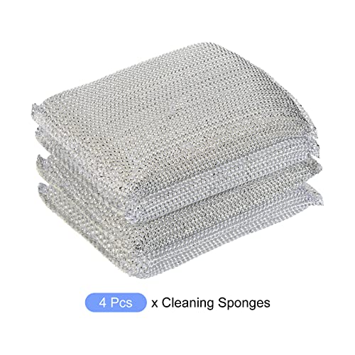 Non-Scratch Kitchen Scrub Sponge - 4 Pack, 11x8.5 cm, Silver
