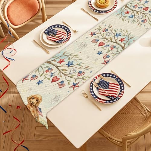 Patriotic Table Runner for Independence Day - 13x71 Inch