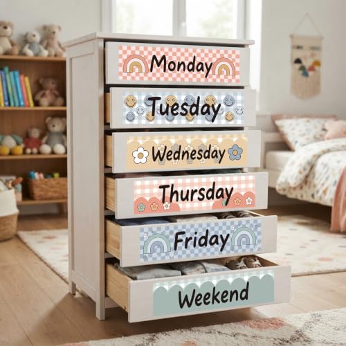 36 Pcs Days of the Week Stickers, Large Checkered Weekly Organizer Decals
