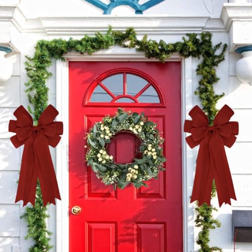 Burgundy Oversized Burlap Bows for Christmas Tree & Wreaths - Double Pack