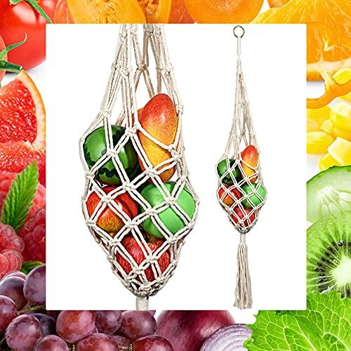 Hanging Fruit Basket Set - Boho Cotton Rope Kitchen Decor