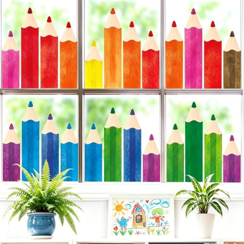 Back to School Pencil Window Clings - 9 Sheets for Classroom Decor
