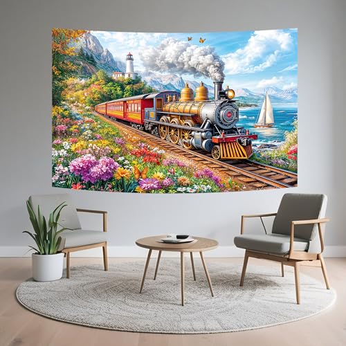 DYNH Steam Train Tapestry Wall Hanging - Seaside Fantasy 50x60"