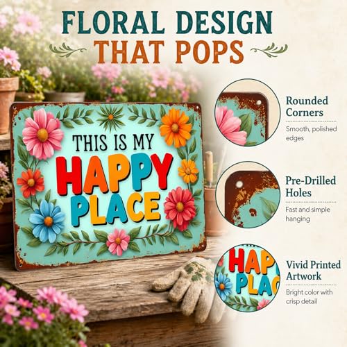 This Is My Happy Place Tin Sign - Cheerful Garden Wall Decor