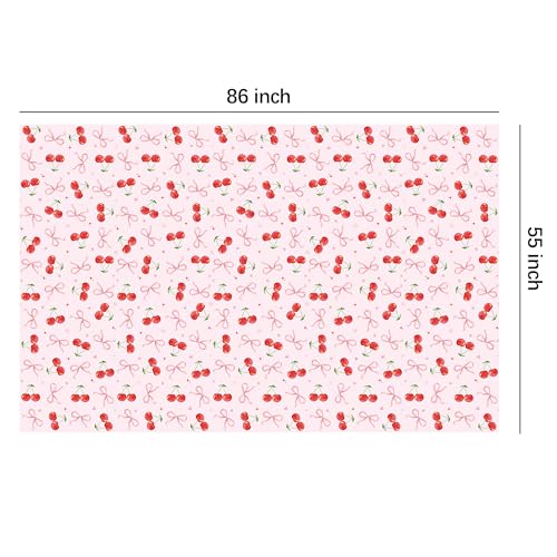 Cherry and Bows Party Tablecloth, 3-Pack Disposable Table Covers, 86x55"