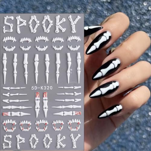 5D Halloween Nail Stickers Cute Ghost Pumpkin Self-Adhesive Decals 3 Sheets