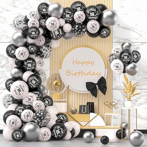 24th Birthday Balloons Kit - Black & Silver 16-Pc Latex Set
