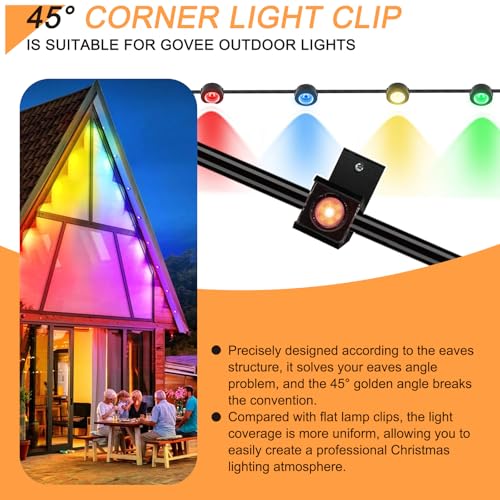DNShorix 45° Angle Light Clips for Govee Outdoor Lights (108 Pack) - Weatherproof Fasteners for Eaves