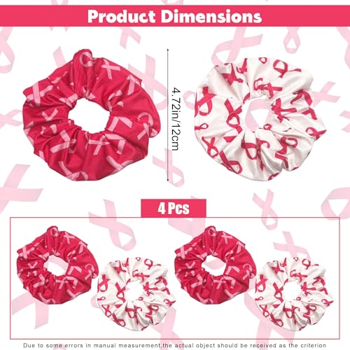 Breast Cancer Awareness Scrunchies, 4-Pack Pink Ribbon Hair Ties