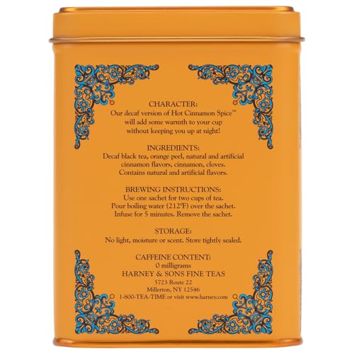 Harney & Sons Decaf Hot Cinnamon Spice Black Tea, 20 Pyramid Sachets