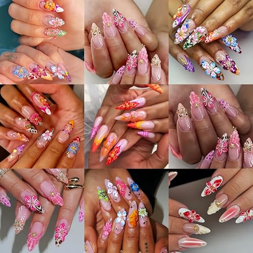 Quezadyl 100PCS 3D Hibiscus Flower Nail Art Charms Colorful Floral Resin Gems