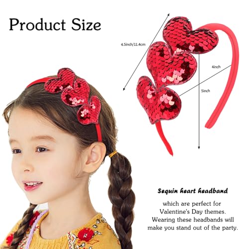 ZEYER Valentine's Day Glitter Heart Headband Red Sequin Hair Band