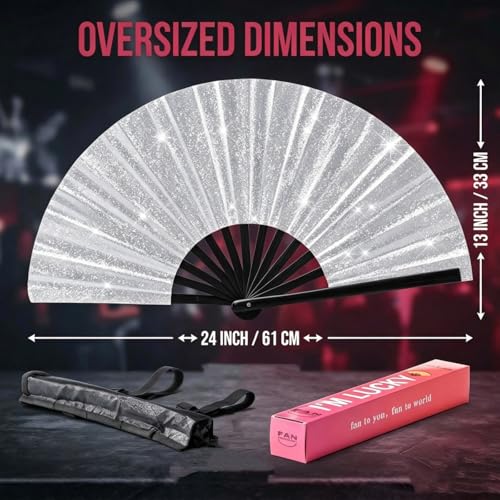 13-Inch Folding Bamboo Fan with Holster for Dance & Events