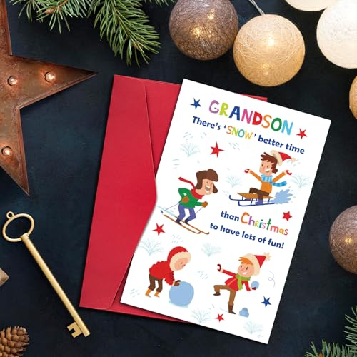 Ogeby Skating Themed Christmas Card for Grandson - Merry Holidays