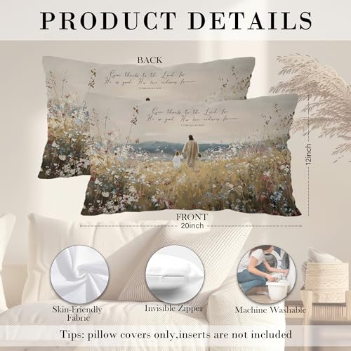 Jesus and Girl Christian Throw Pillow Cover 12x20 - Flannelette Decor