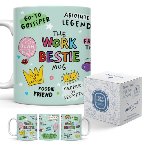 Work Bestie Coffee Mug Coworker Gift - 11oz Ceramic Cup for Office Friends - Variation of Work Bestie