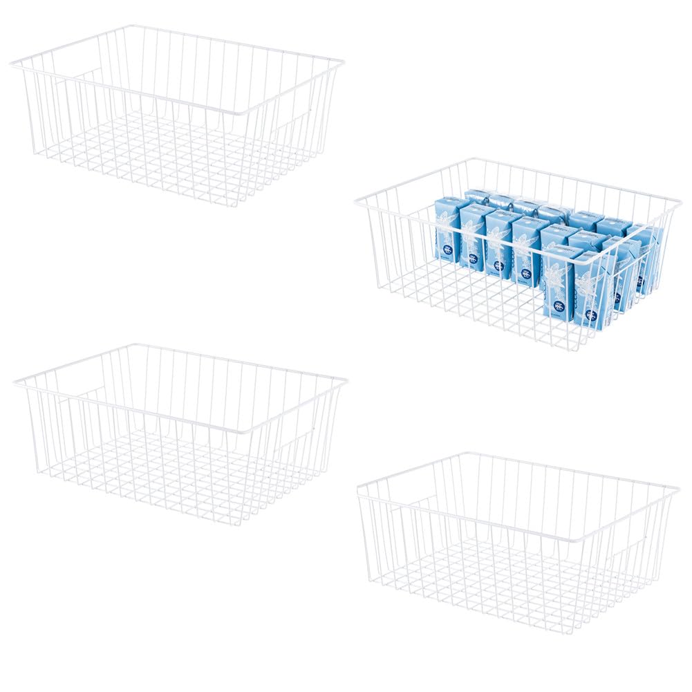 Y.Z.Bros 16" L x 12" W Wider Freezer Storage Organizer Baskets Container, Deep Metal Wire Chest Upright Refrigerator Divider with Built-in Handles for Cabinet, Pantry, Closet, Kitchen