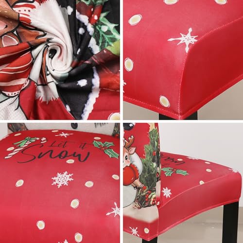 Christmas Chair Covers Set of 4 - Stretchable Snowflake Holiday Decor, Snowy Crimson