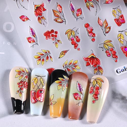 SeBneny Autumn Fall Leaves & Pumpkin 5D Self-Adhesive Nail Art Stickers