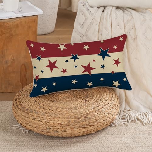 TAJWE 12x20 Inch American Flag Throw Pillow Cover - Patriotic Stars & Stripes Lumbar Cushion for Sofa & Outdoor Decor