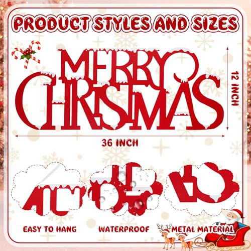 Large Snowy Metal Merry Christmas Wall Sign - 36x12 Inch Holiday Door Decor