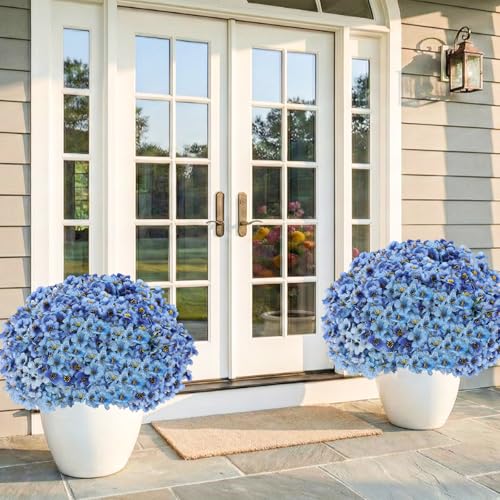 Powbrace 22-Pack Artificial Flowers, UV-Resistant Silk Fake Plants - Blue