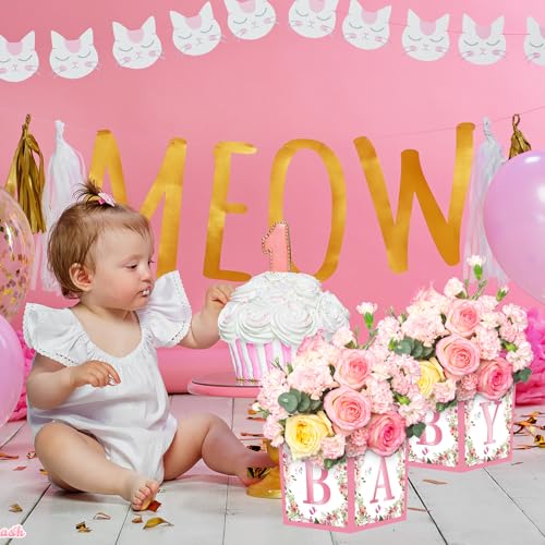 6 Pack Pink Floral 'BABY' Centerpiece Boxes, 7-Inch Baby Shower Decor