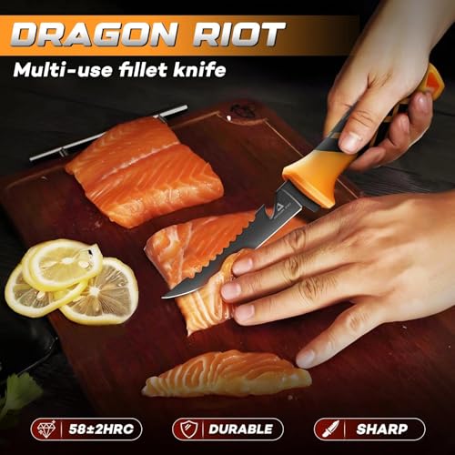 DRAGON RIOT 5-Inch Fillet Knife, Flexible Stainless Steel Blade, Orange