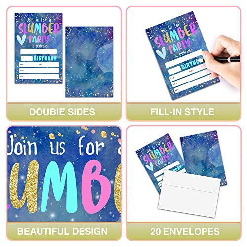 Slumber Party Birthday Invitations with Envelopes 20 Pack