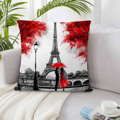 Eiffel Tower Decorative Throw Pillow Cover, 18x18 Inch - Paris Landscape