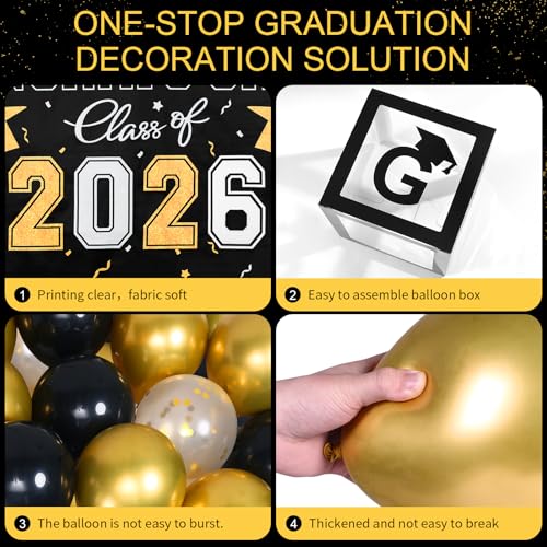 Class of 2026 Black and Gold Graduation Party Decoration Set with Arch Kit