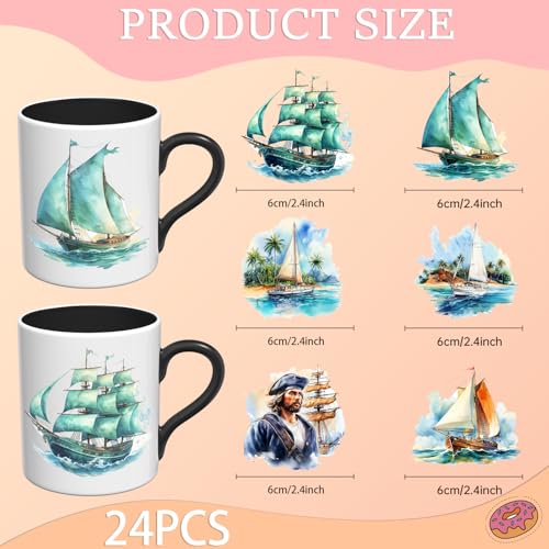 24 PCS UV DTF Sailboat Stickers for Mugs & DIY Crafts