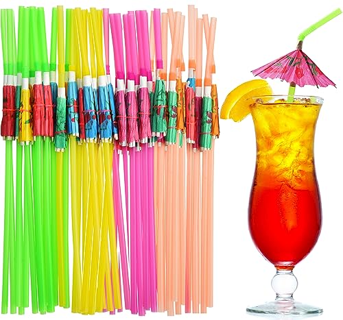ALINK 100 Pcs Colorful Umbrella Drink Straws for Cocktails