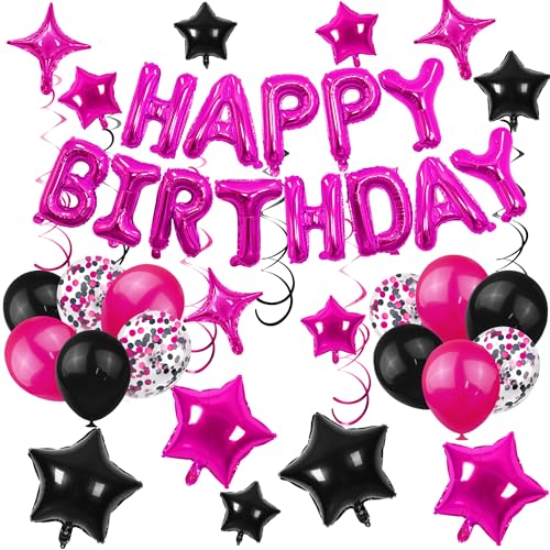 56-Piece Happy Birthday Balloon Set in Rose Red & Black
