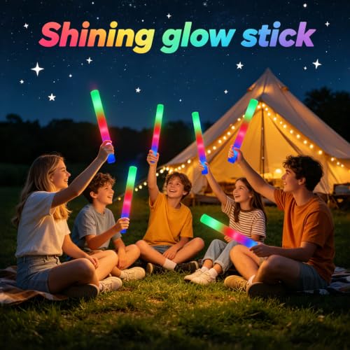 6 Pack LED Foam Glow Sticks with 3 Flash Modes for Parties Halloween Weddings