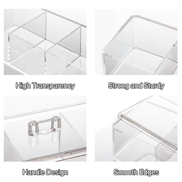 Acrylic Hair Accessories Organizer with Lid - 3 Compartments for Hair Ties, Clips & Bows