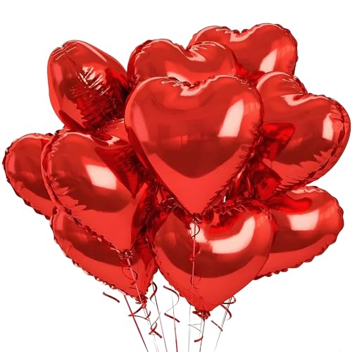 12 Pcs 18-Inch Red Heart Foil Mylar Balloons for Valentines Day Wedding