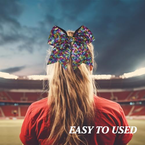 TUUXI 7 Inch Large Glitter Cheering Bows Black Sequin Hair Ties 2Pcs