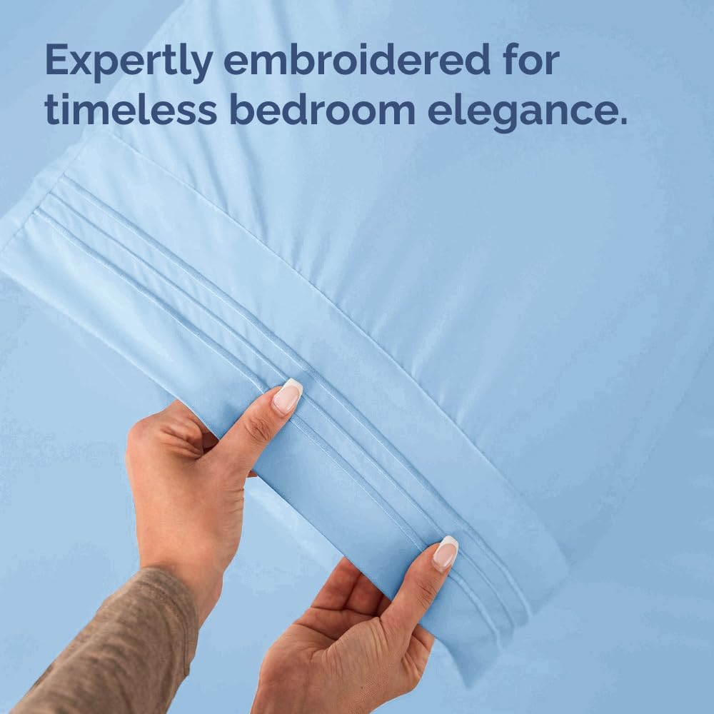Queen Pillow Cases by [Brand Name] - Ultra Soft Hotel Quality - Wrinkle Free & Fade Resistant - Light Blue, Set of 2