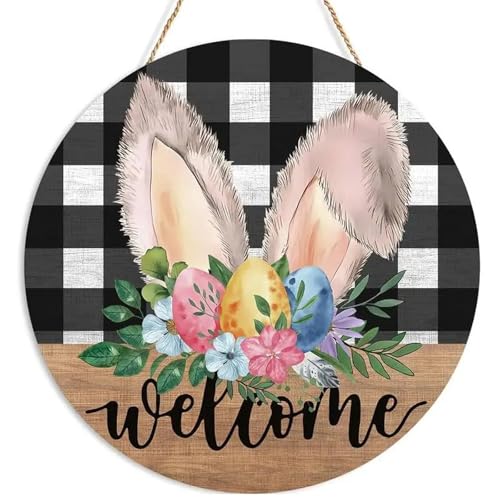 Welcome Easter Door Sign with Bunny Ears | 11.81" Wooden Decor