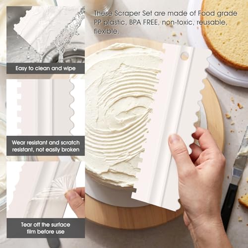 4-Piece Plastic Cake Scraper Set for Smooth Icing & Decoration