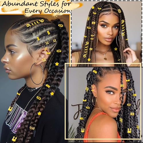 Vaikby 103PCS Gold Hair Jewelry for Braids Cuffs & Rings