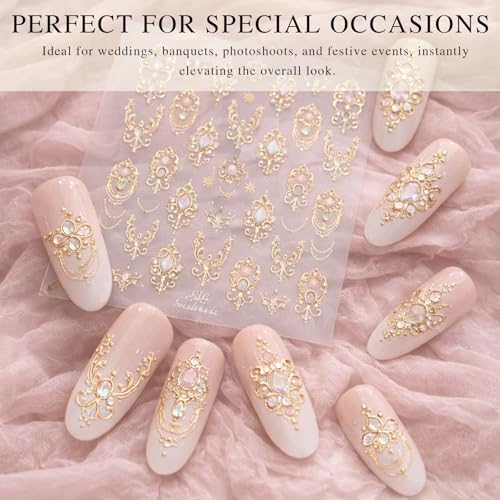 Gmlawsc Embossed Gold Gemstone Nail Stickers Vintage Baroque Decals