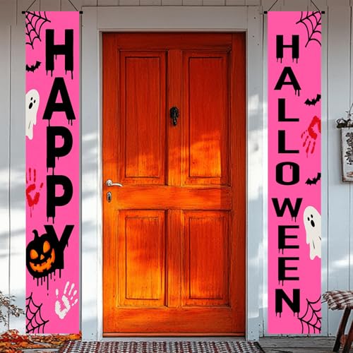 BlissYard Pink Halloween Banner for Front Porch - 12x71 Inch Hanging Door Sign